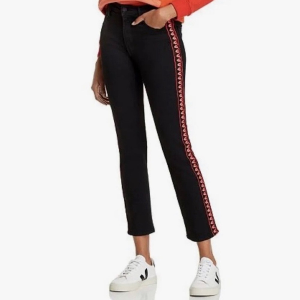 Mother The Midrise Dazzler Ankle Jeans Black Embroidered Up in Flames Size 30